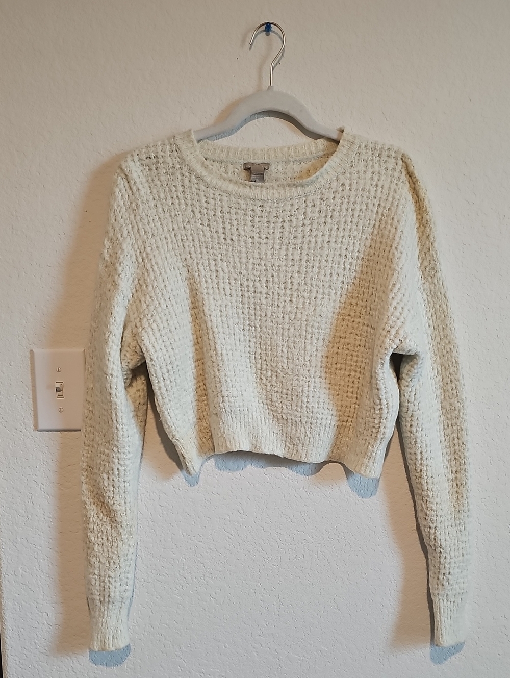 Charlotte Russe Cream Waffle-Knit Crewneck Sweater